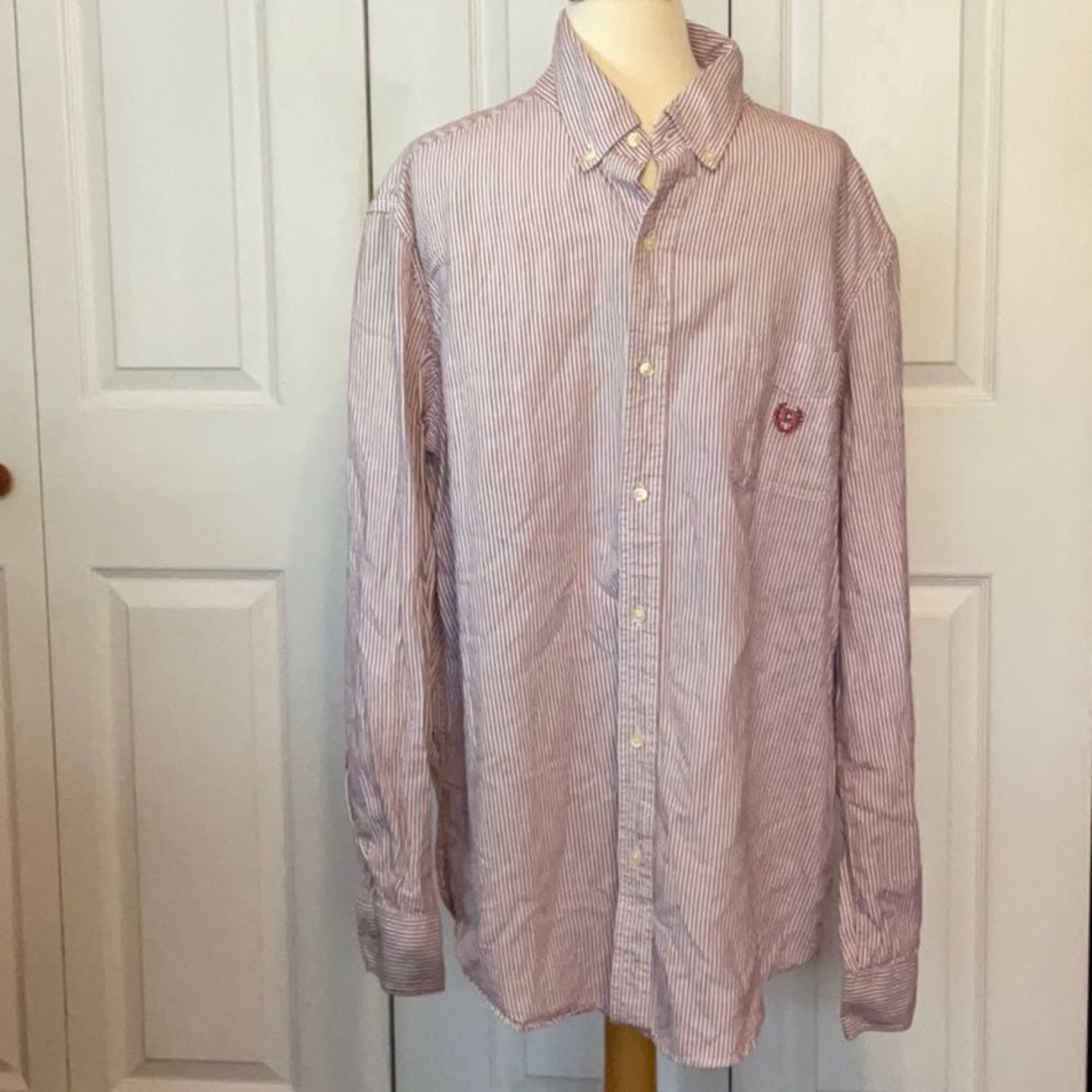 Chaps Red White Striped Button‎ Down Cotton Shirt XL